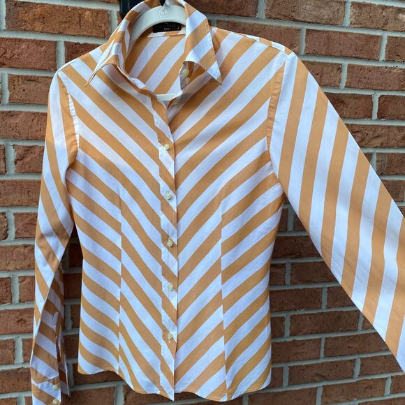 Etro BOLD STRIPE - Butterscotch Gold & White Long Sleeve Button Down - Picture 2 of 13